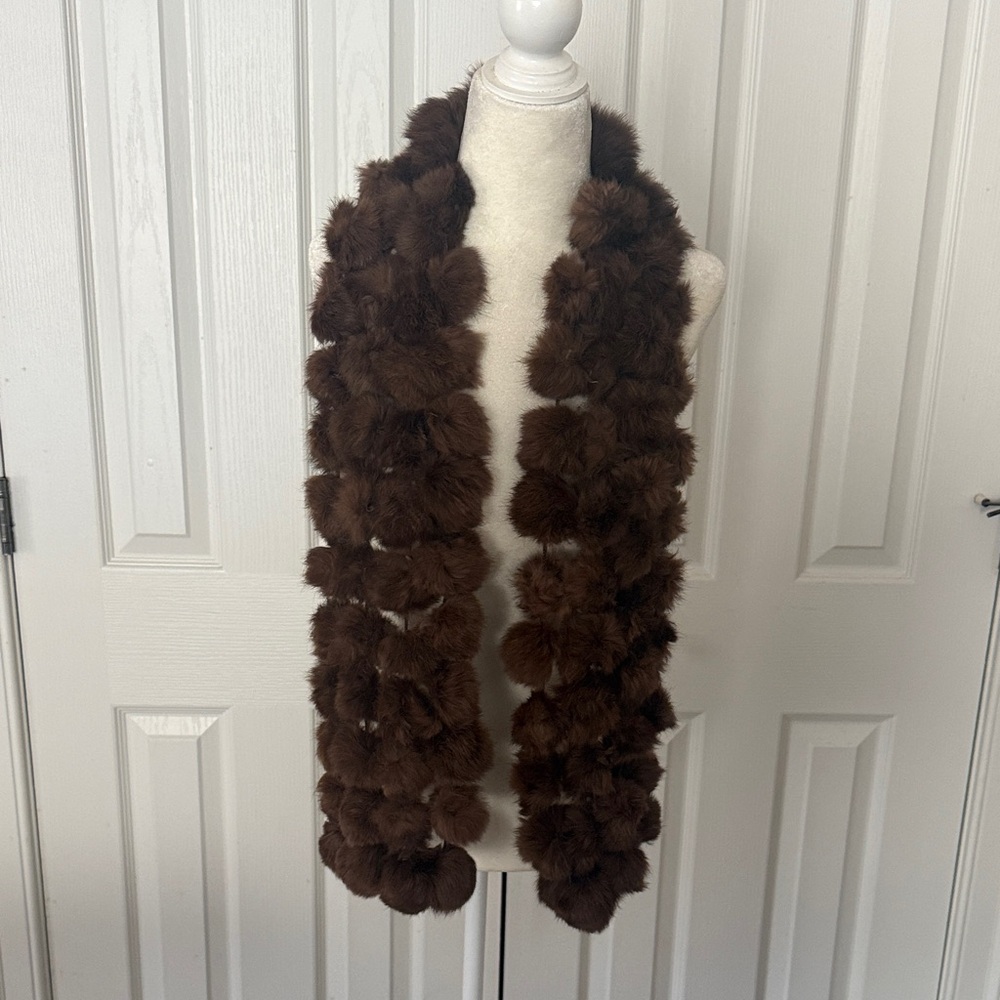 Brown Fur Pom Pom Scarf